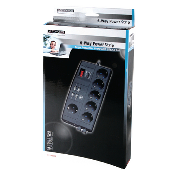 CMP-SPB08B 7-voudige tafelcontactdoos met overspanningsbeveiliging + coax / rj11 / usb hub zwart Verpakking foto
